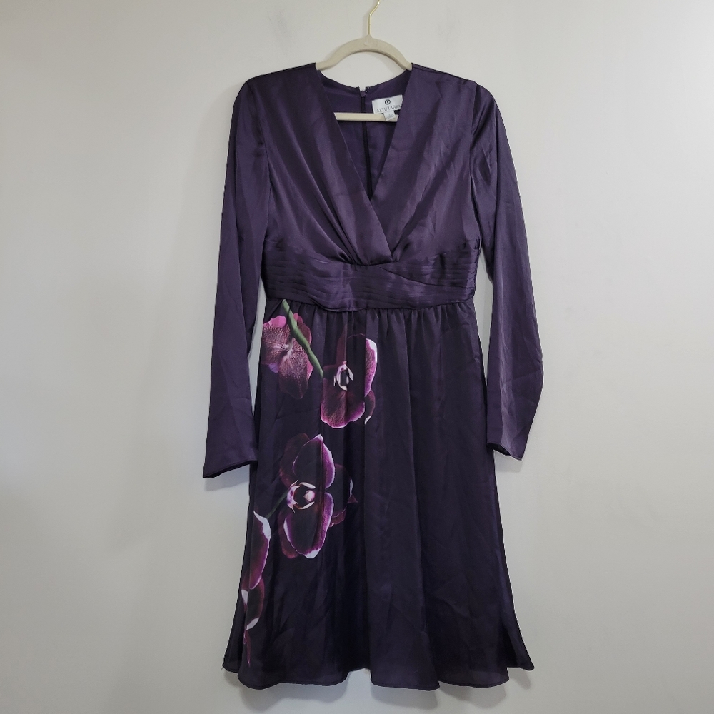 Altuzarra purple floral long sleeve wrap bust dress 6